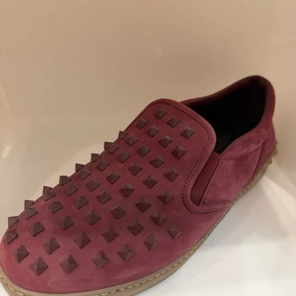 Valentino Slip on Sneakers (Men) Burgundy Rockstud 42 ½ - Picture 3 of 5
